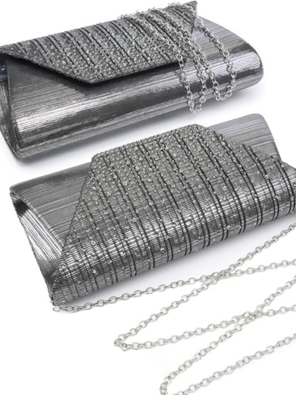 Women's Gray Pewter Glitter Rhinestone Evening Bag / Clutch - Picture 2 of 9